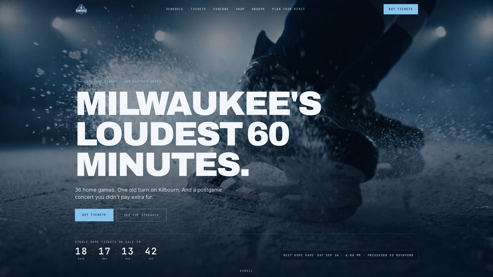 Milwaukee Admirals — Ice Flow website homepage