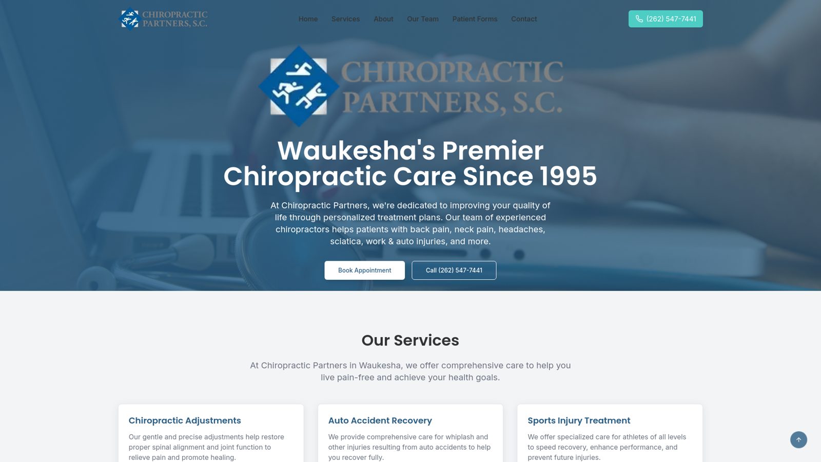 Chiropractic Partners website homepage