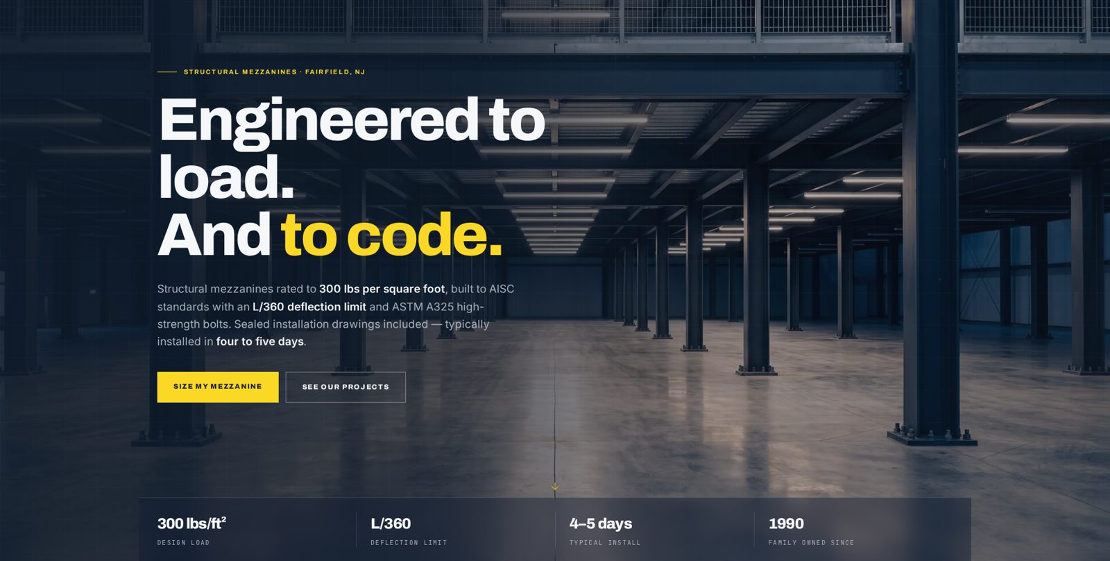 Engineered Space website homepage — industrial storage manufacturer